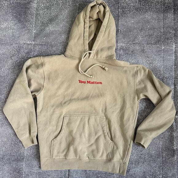 Men's You Matter Demetrius Harmon Khaki Brown Hoodie Pullover Sweatshirt Sz M - Picture 1 of 4